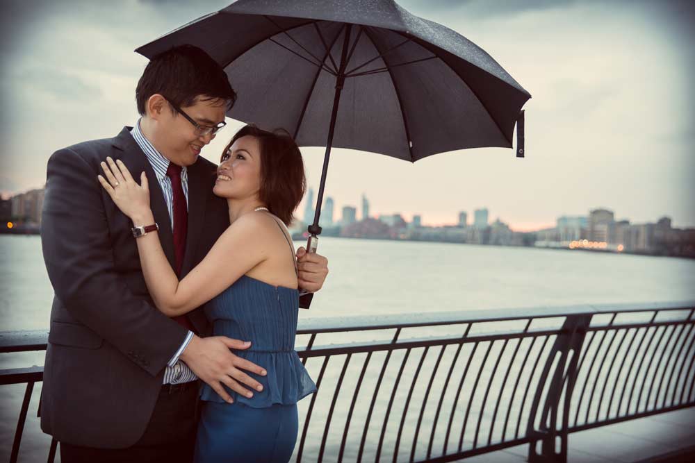 Rain image at London engagement shoot