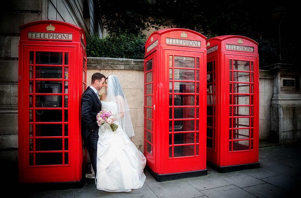 Triple London phone box wedding shothot