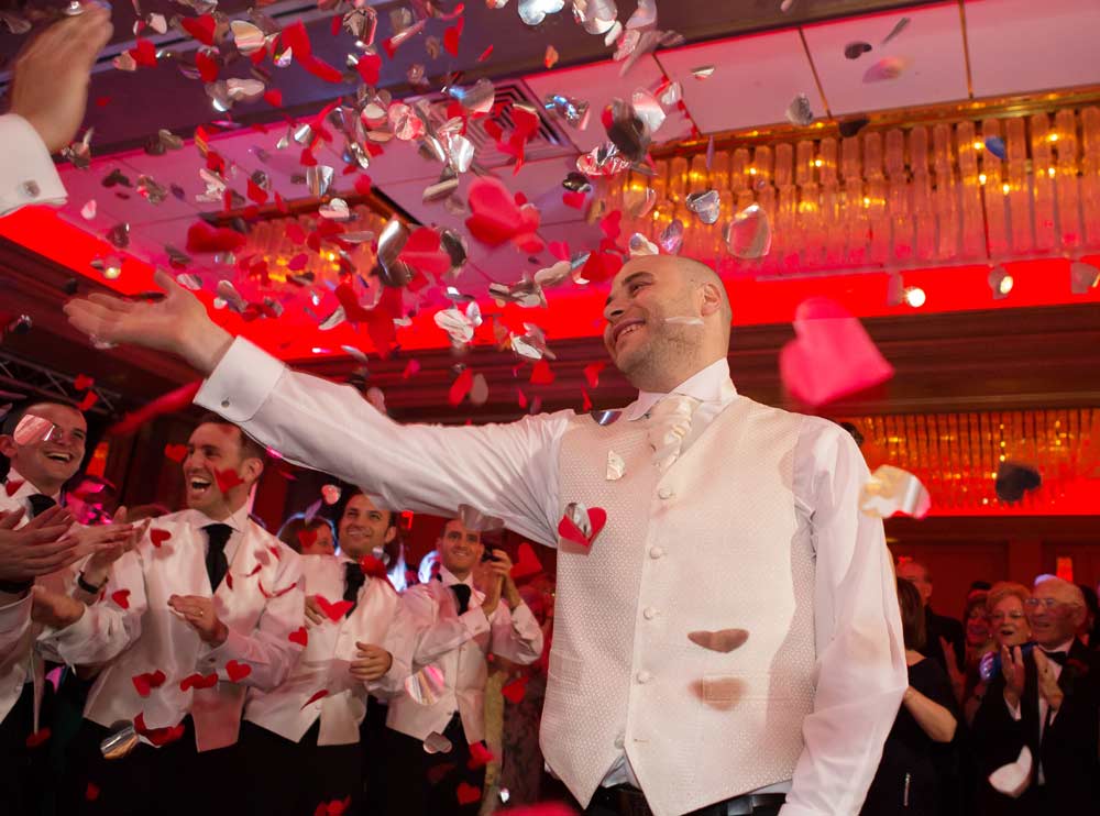 Confetti canon explodes at Sopwell House wedding reception
