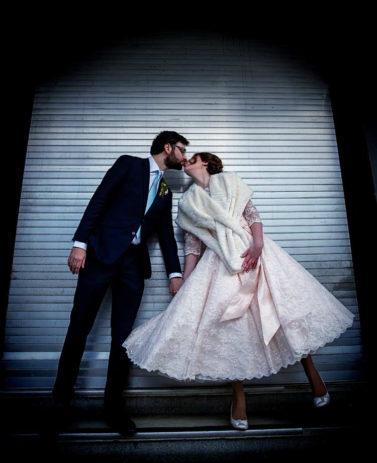 Kissing shot at Farringdon wedding