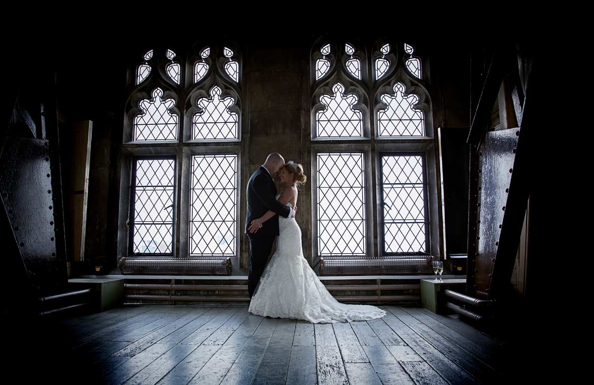 Wedding by windows at London Tower Bridge