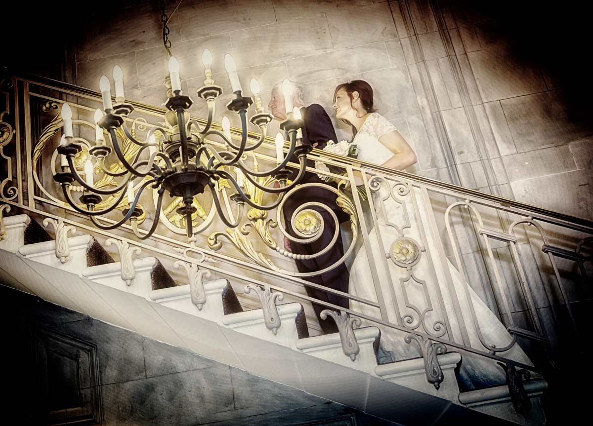 climbing Princes Gate stairs for London wedding ceremony image