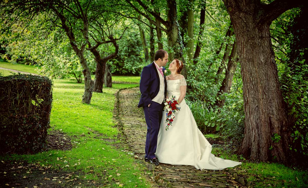 Wedding couple photo in the grounds of Leez Priory