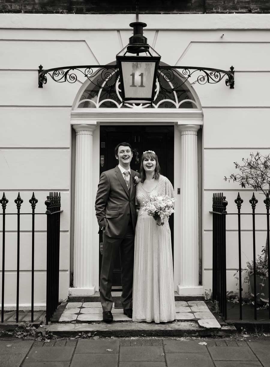 photo taken in door way central London wedding day
