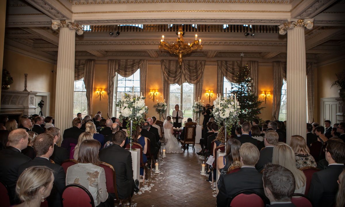 Hampton Court house wedding ceremony congregation shot