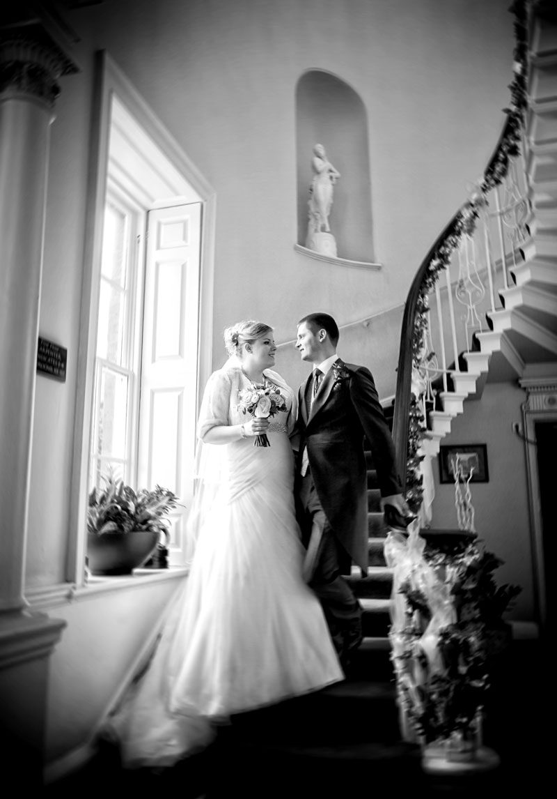 Theobalds Park wedding couple on stairs