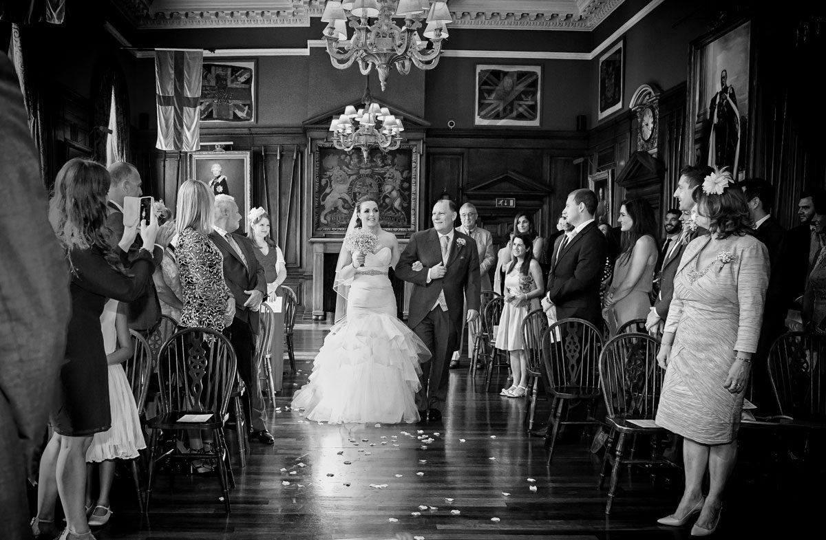 Bride comes down aisle at HAC wedding in London