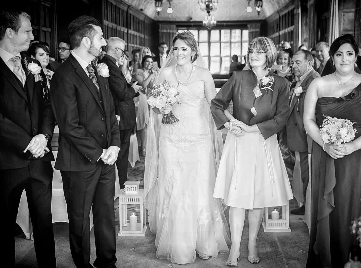 Bride sees groom for first time Fanhams Hall wedding ceremony