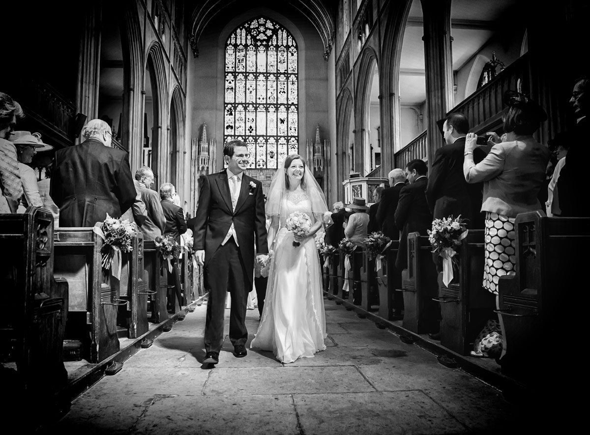 Bride and groom recessional at St Lukes Chelsea wedding