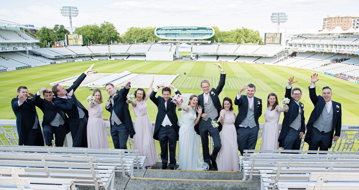 Fun group shot at Lords Cricket Ground Wedding