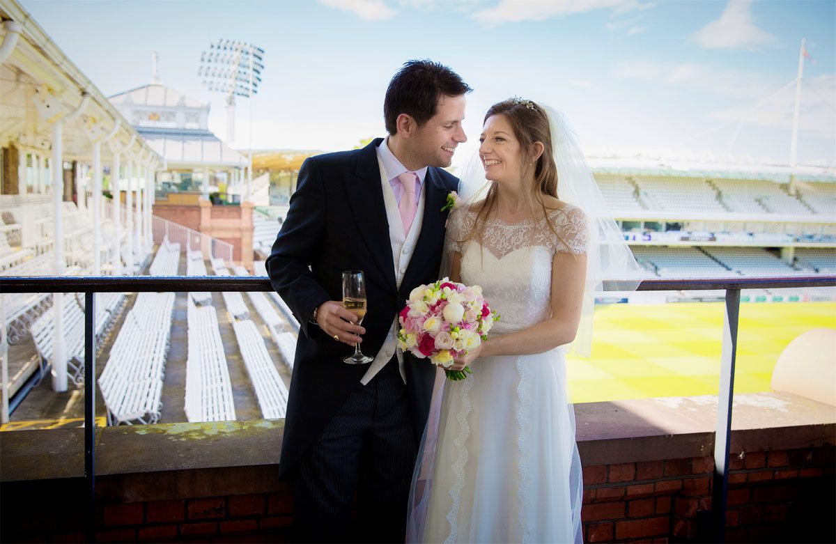 Wedding couple at Lords Cricket Ground photo