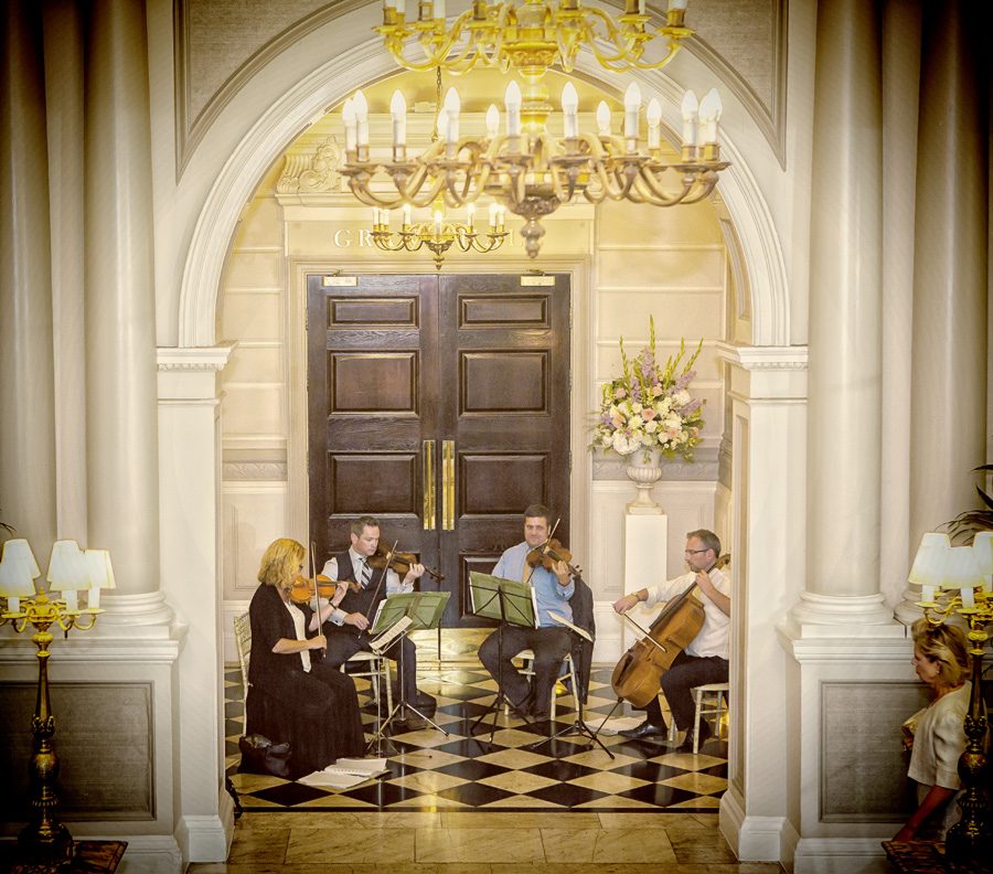String quartet plays at Connaught Rooms wedding reception