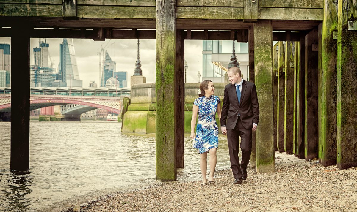Engagement photo shoot at Southbank beach London
