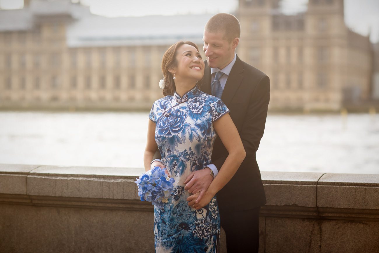Engagement couple by London Houses of Parliament