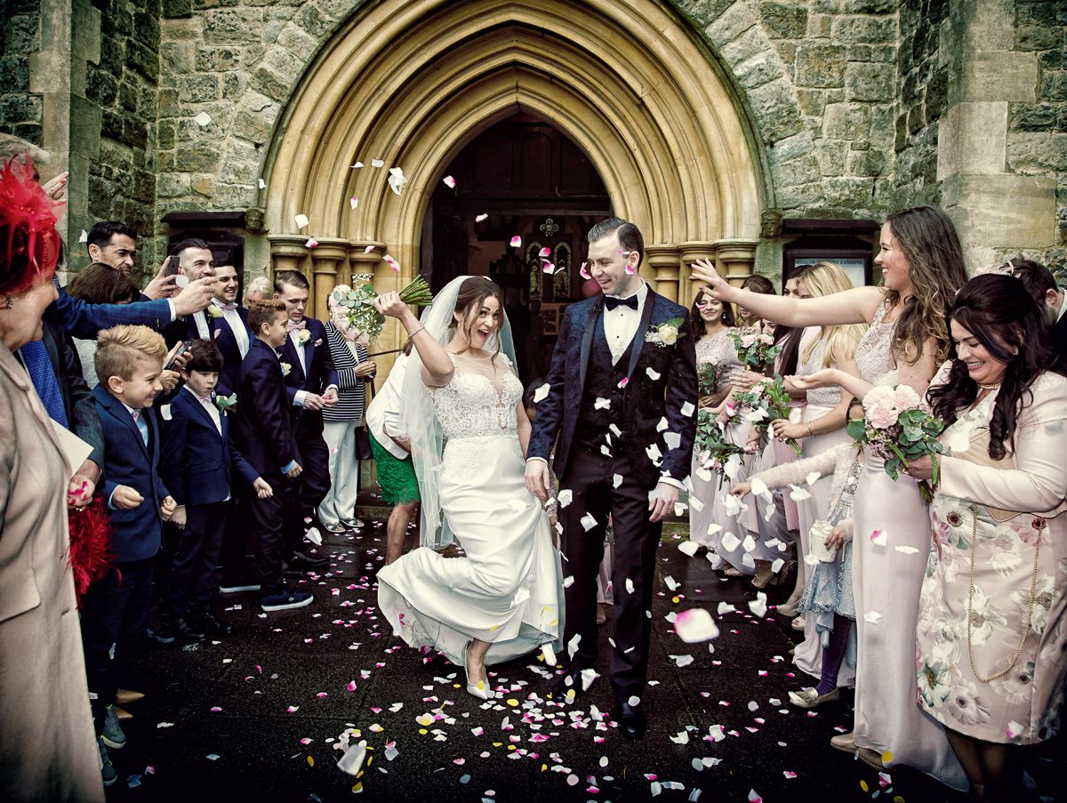 Confetti throw at Christ Church Southgate wedding