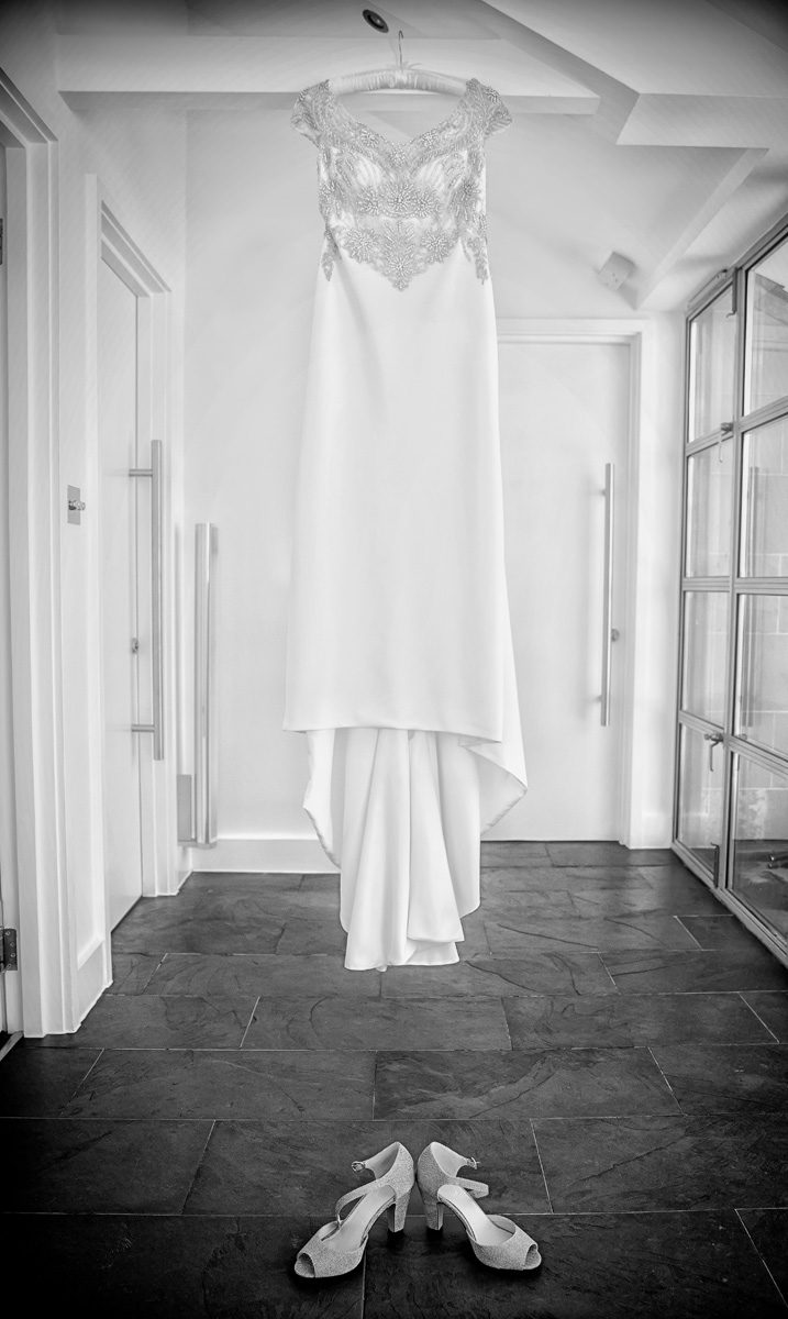 Wedding dress hanging before Islington wedding day