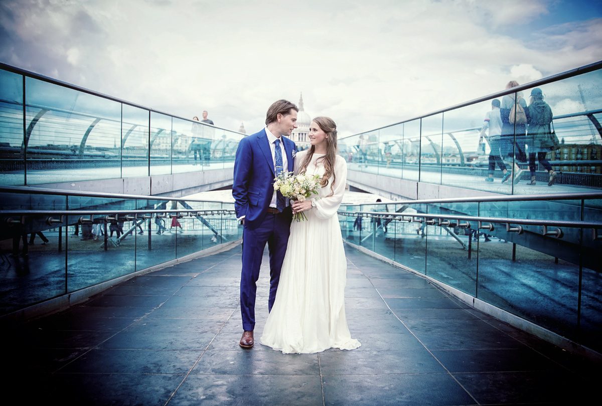 London wedding couple on Millennium Bridge image