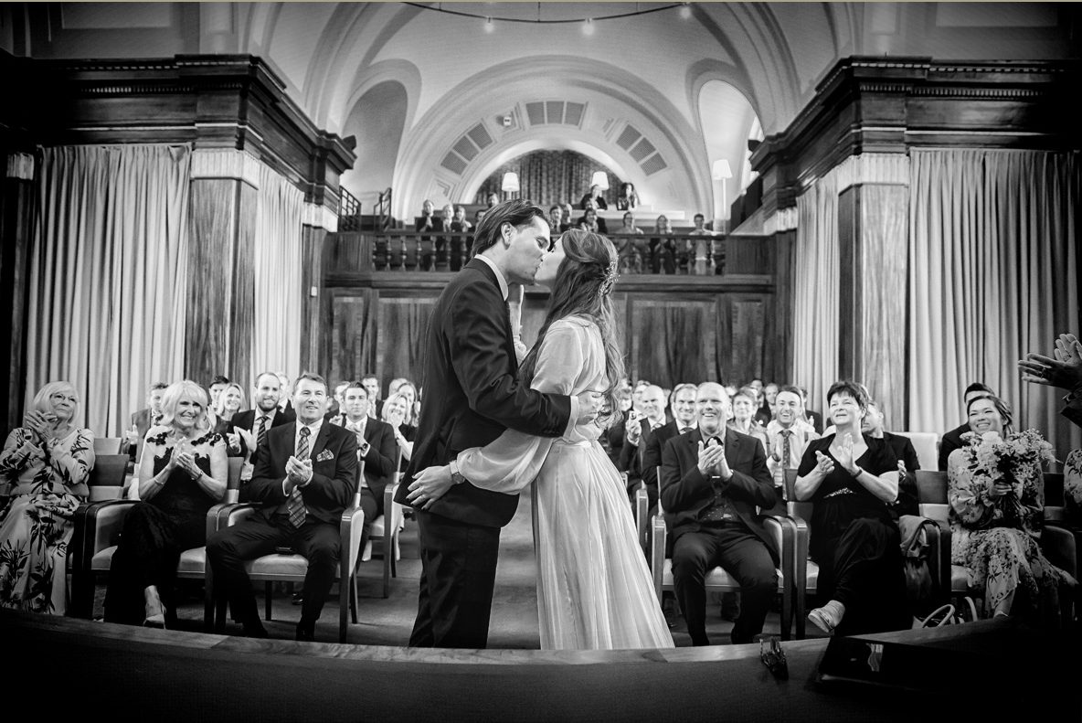 Stoke Newington town hall wedding ceremony kiss