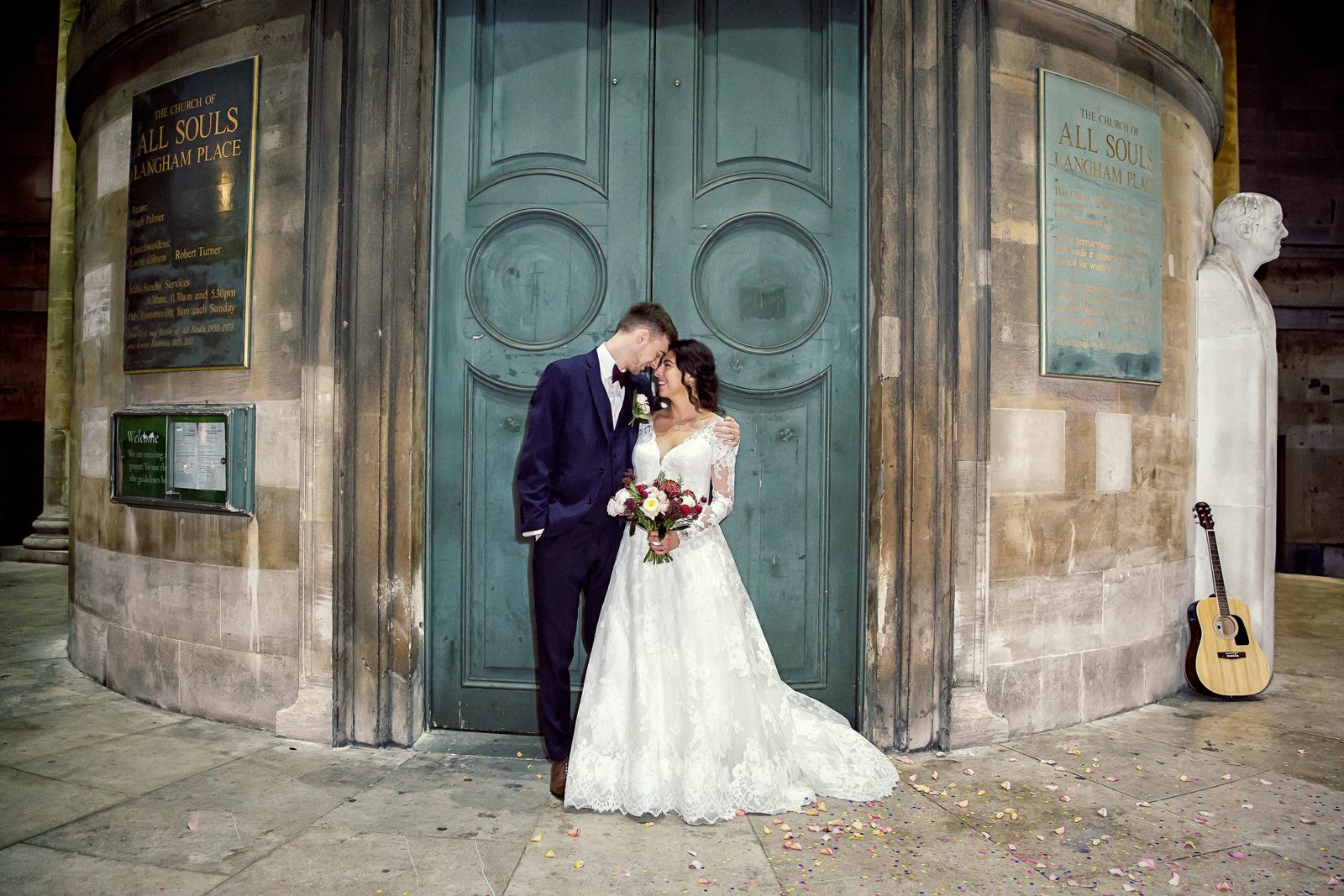 All souls church wedding London bride and groom image