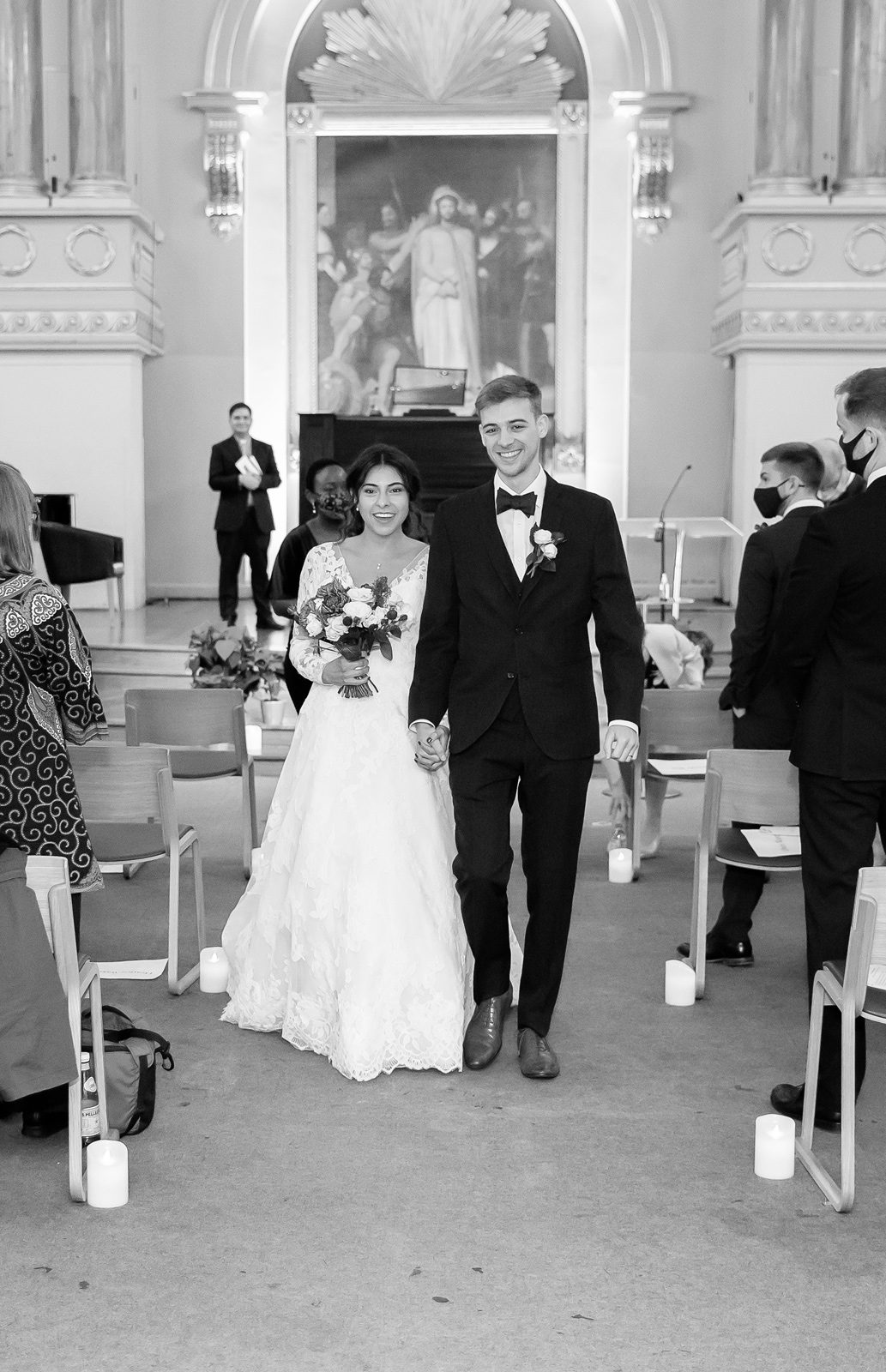 Bride and groom wedding recessional All Souls church London