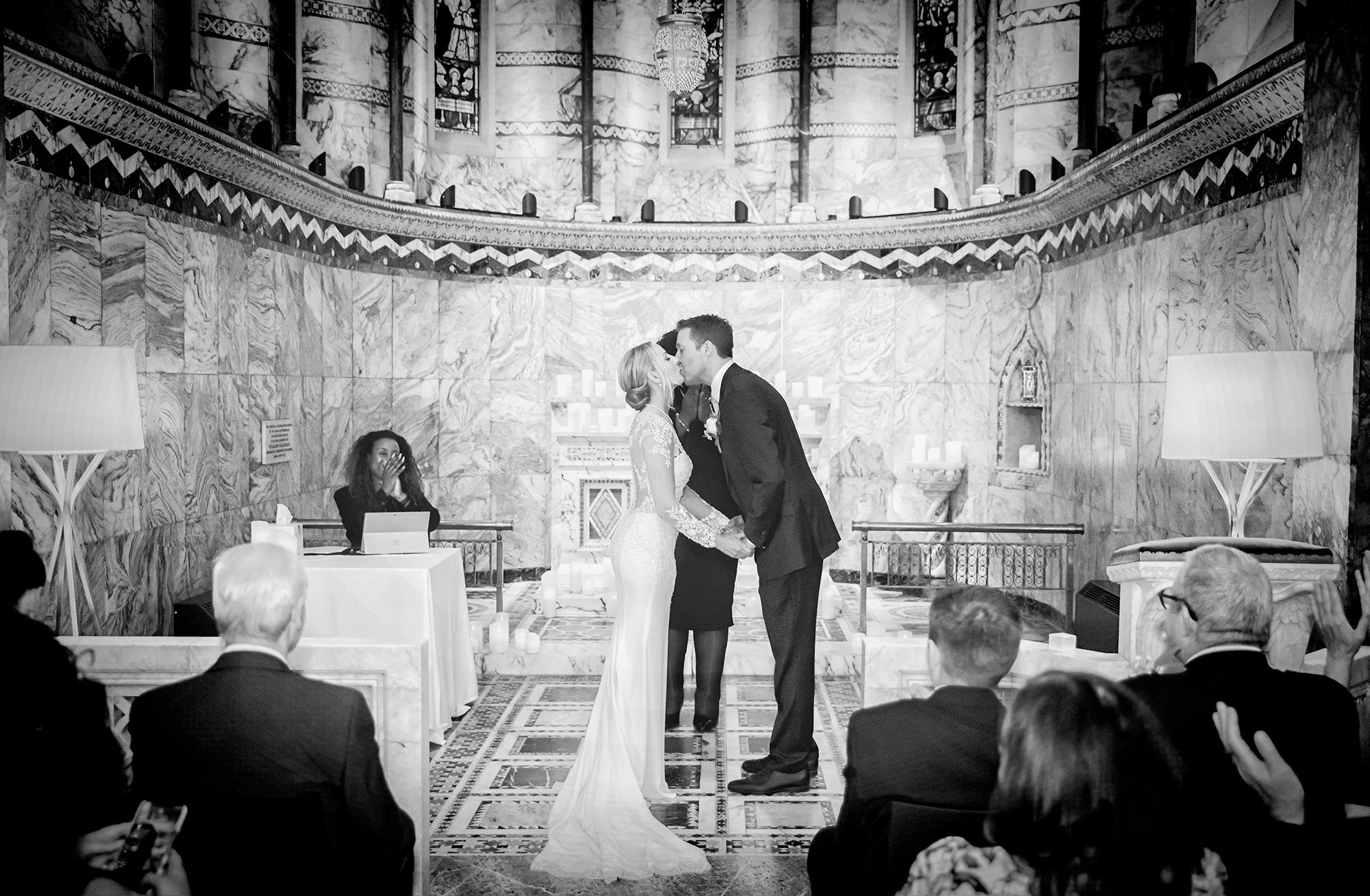 First Kiss at Fitzrovia Chapel Wedding London