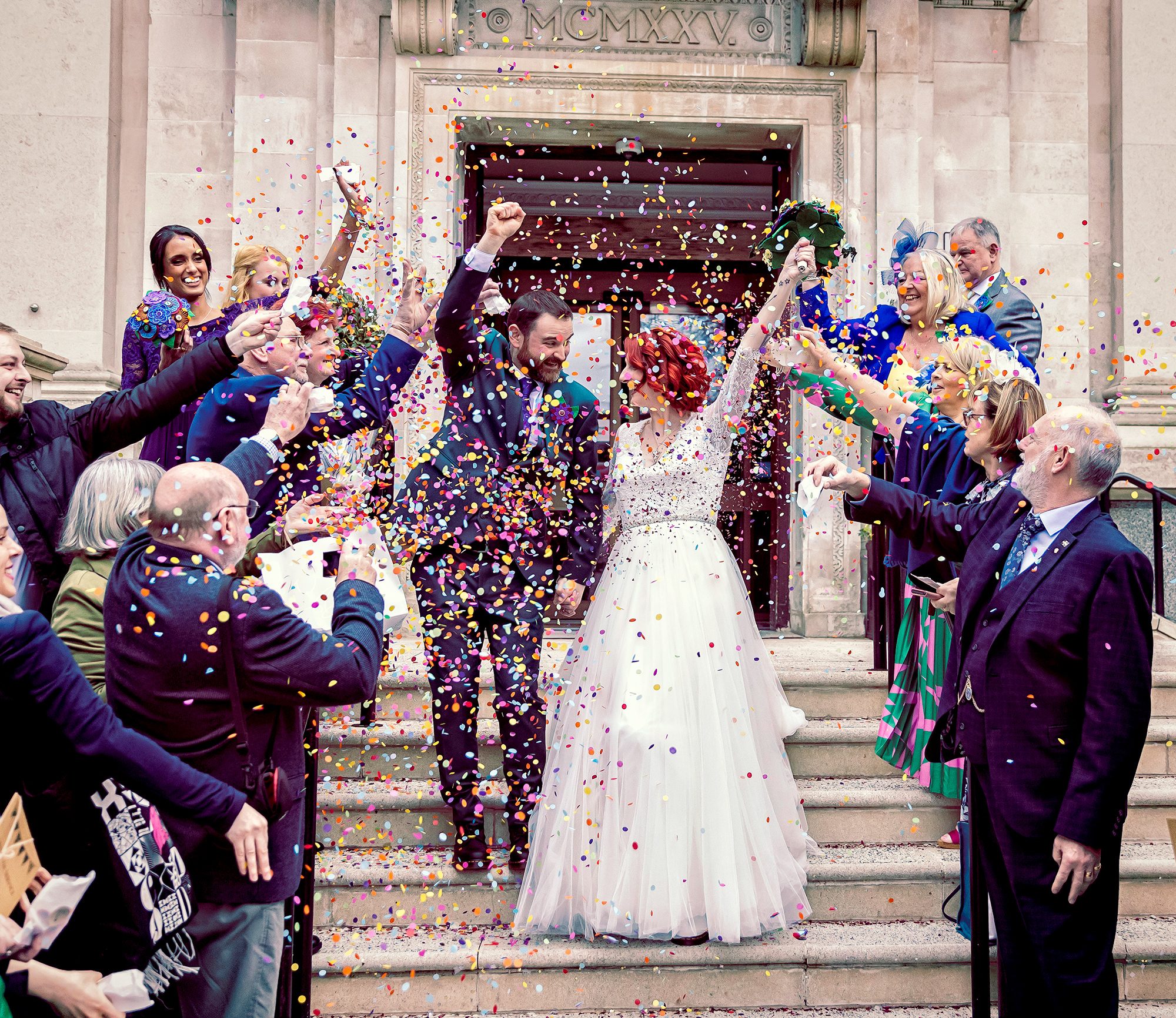 London wedding photographer confetti throw Islington Town Hall wedding