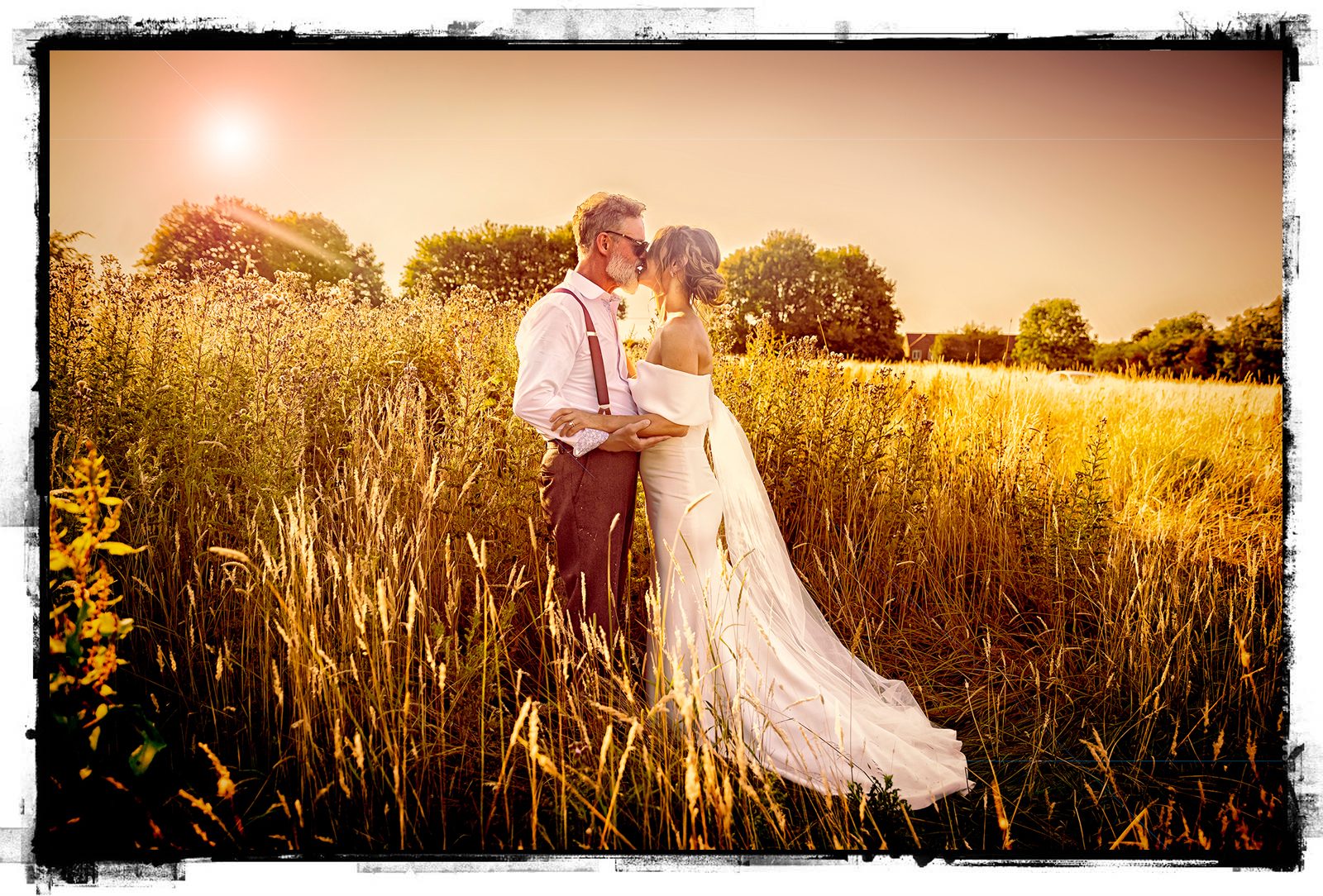Bride and groom in field at Beaumont House St Albans Wedding 2