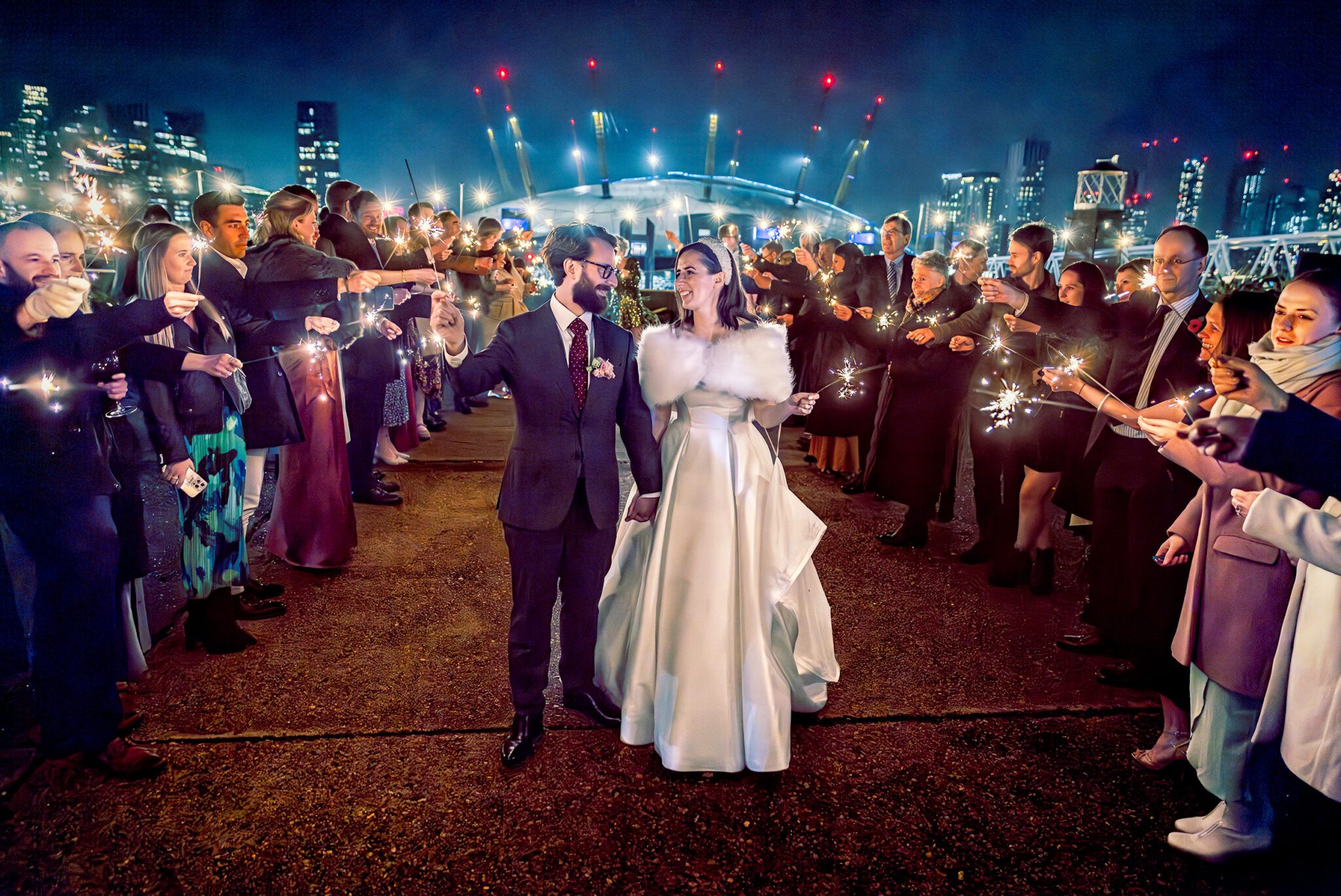 Wedding sparklers at Trinity Buoy Wharf wedding