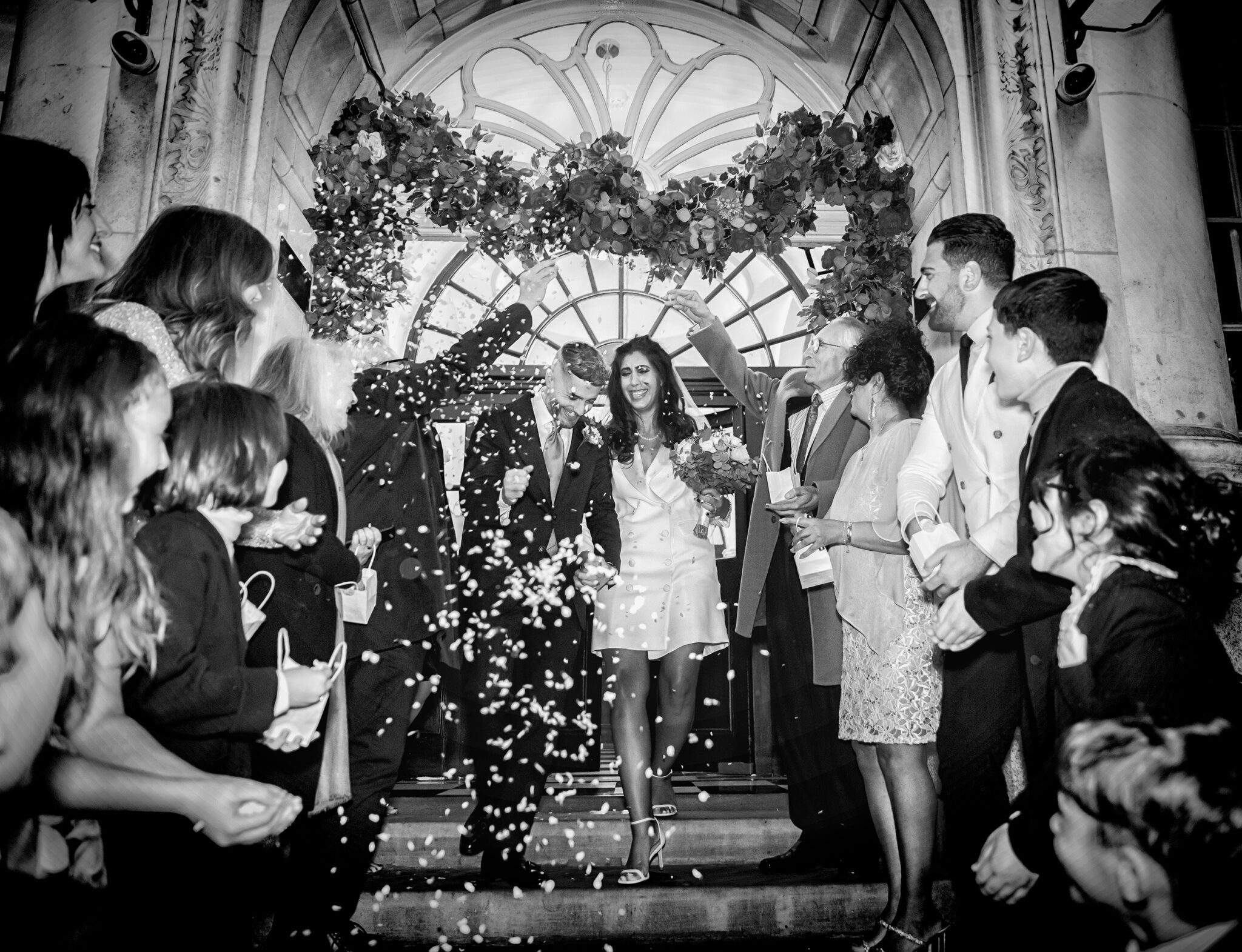 Confetti throw at Chelsea Old Town Hall wedding