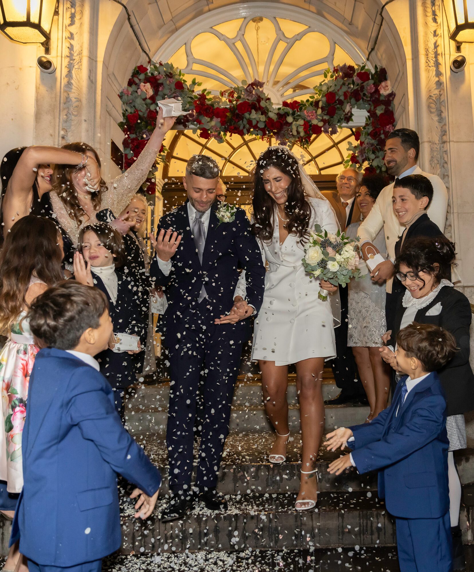 Confetti throw at Chelsea Old Town Hall wedding 4