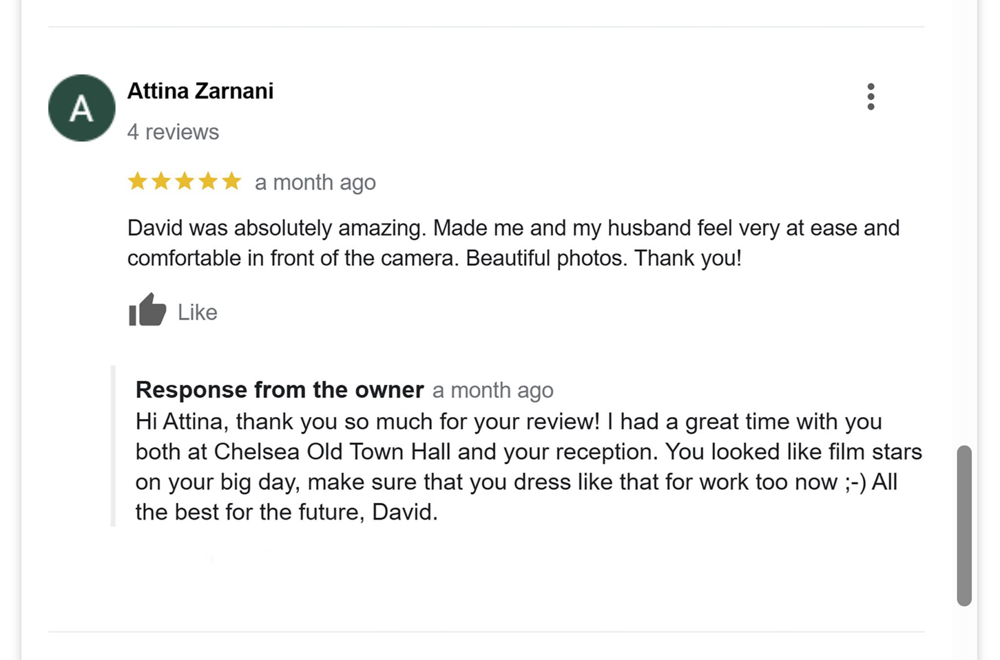 Google review Big Day Weddings at Chelsea Old Town Hall